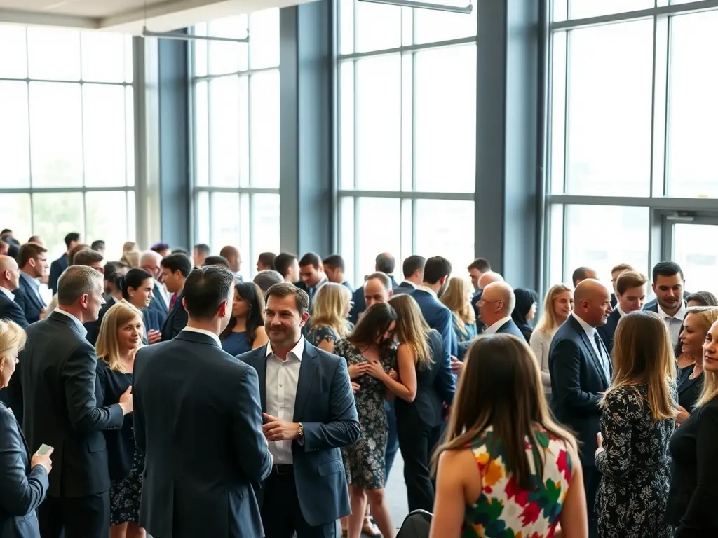 A vibrant networking session at Smart Summit UK, showing attendees connecting and collaborating in a modern conference setting, with sponsor logos subtly displayed.